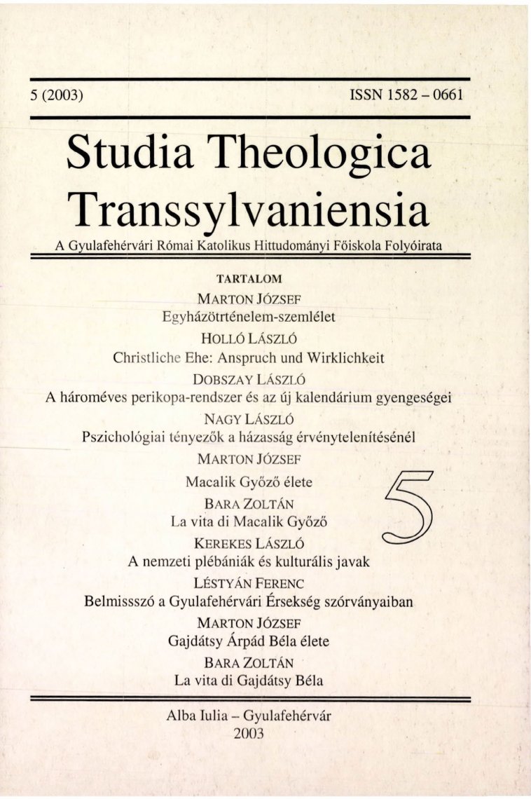 					View Évf. 5 szám 1 (2003): Studia Theologica Transsylvaniensia
				